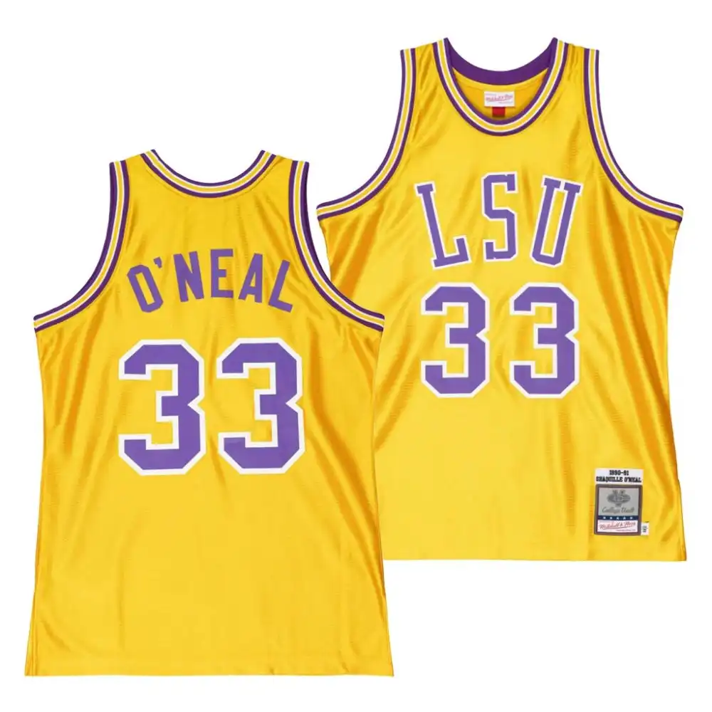 Men's LSU Tigers Shaquille O'Neal #33 1990 Home Gold Authentic NCAA Football Jersey